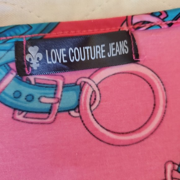 𝅺Love Couture Jeans pink mix cheetah chain prints Large top - Picture 4 of 11